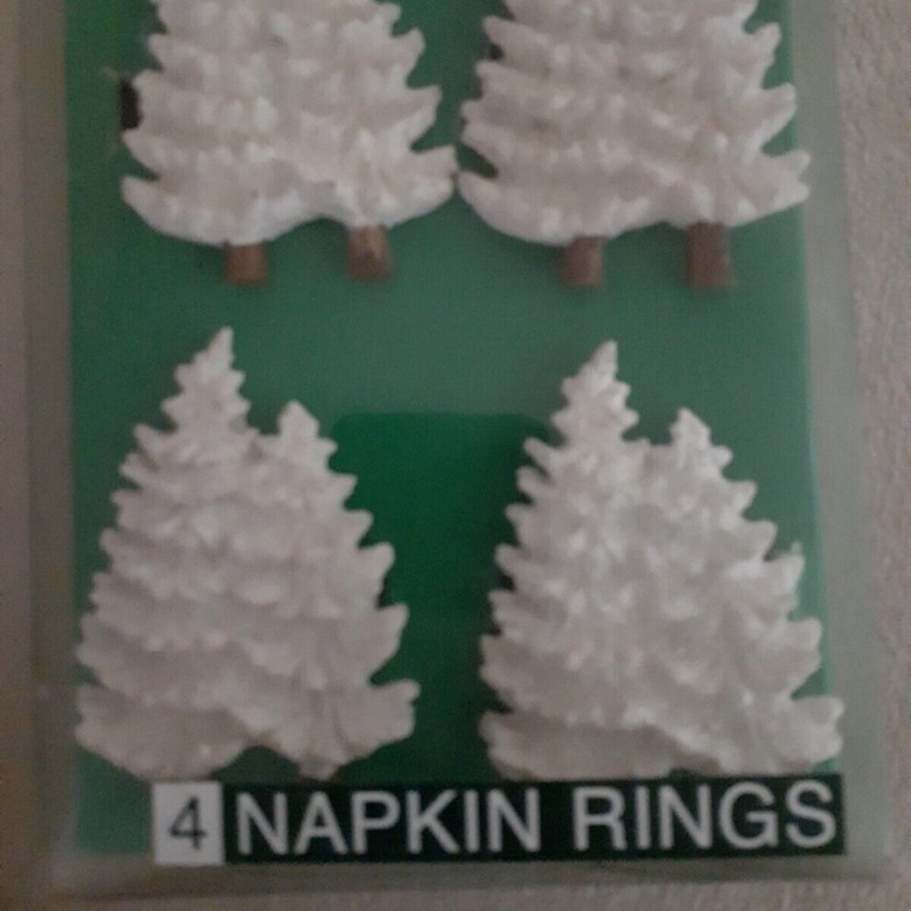 Bardwil Linens White Christmas Tree Napkin Rings Set Of 4 New